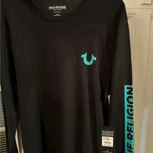 True religion long sleeve black sidebar tee shirt size small budha graphic